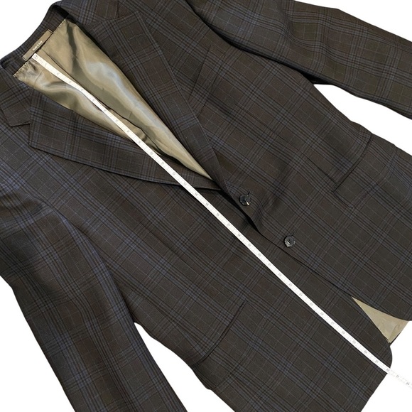 Ermenegildo‎ Zegna Men's Wool Jacket Blazer Grey Plaid Italy 2 Button 52R Flaws - Picture 5 of 16